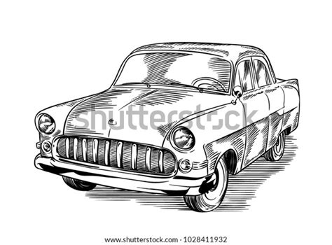 Vintage Classic Car Line Art Vector Stock Vector (Royalty Free) 1028411932