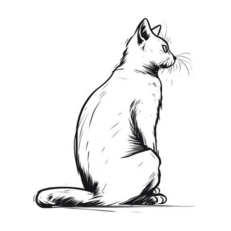 Un Dibujo De Un Gato Sentado En El Suelo Mirando Hacia Arriba Ai