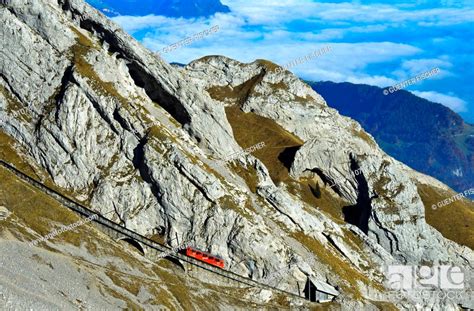 Red Wagon Of The Pilatus Railway At Mount Pilatus Alpnachstad