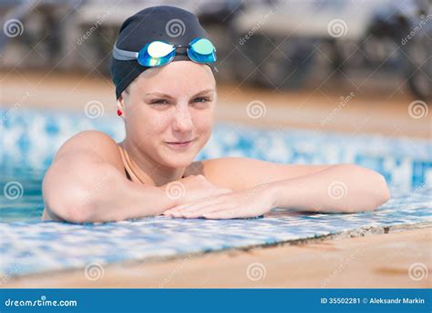 Female Swimmer In Blue Water Swimming Pool Sport Woman Stock Image