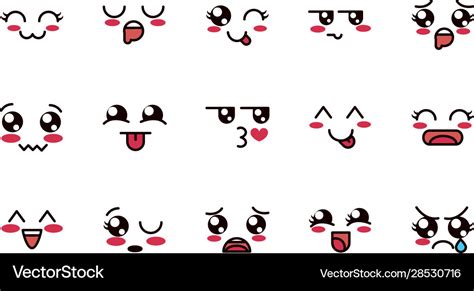 Kawaii cute face expressions eyes and mouth icons Vector Image