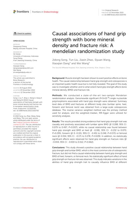 Pdf Causal Associations Of Hand Grip Strength With Bone Mineral