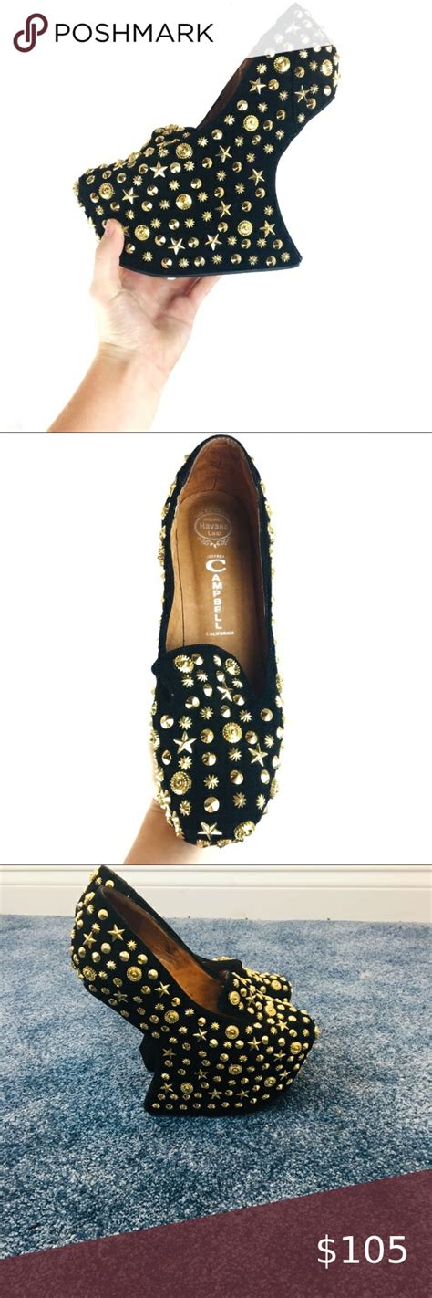 Jeffrey Campbell Gold Studded Black High Heels Nude Peep Toe Heels Black High Heels Brown