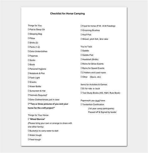 16 Camping Checklist Templates (Word | Excel | PDF)