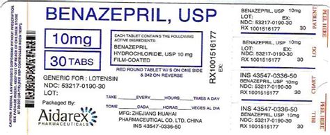 Benazepril Hydrochloride Aidarex Pharmaceuticals Llc Fda Package Insert