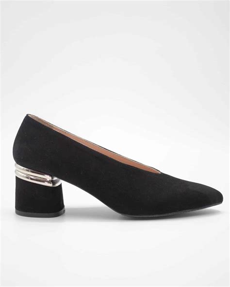 Обувка на ток в черен естествен велур - Demetra Shoes