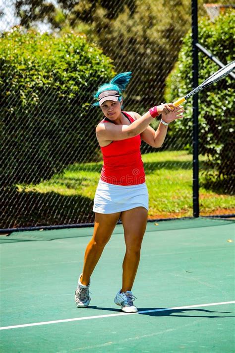 Amateur Female Tennis Player Practicing On A Sunny Day Editorial Stock Image Image Of Hobby
