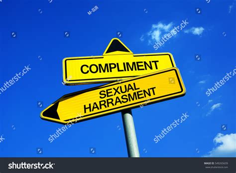 Compliment Vs Sexual Harassment Traffic Sign Foto De Stock 549265639