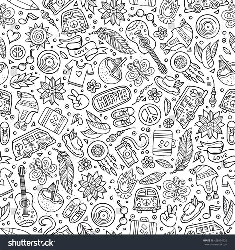 Cartoon Hand Drawn Hippie Doodles Seamless Stock Vector Royalty Free