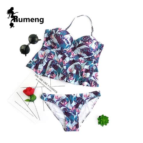 RUMENG Nuevo 2018 bajo Cintura Bikini conjunto impreso traje de baño