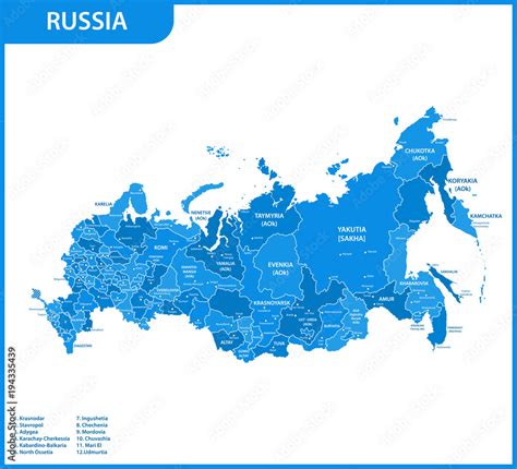 The detailed map of the Russia with regions or states and cities ...