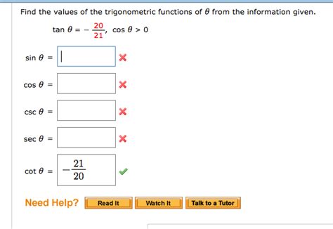 Solved Find The Values Of The Trigonometric Functions Of Chegg