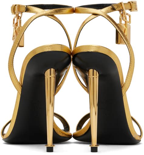 TOM FORD Gold Padlock Pointy Naked Heeled Sandals TOM FORD