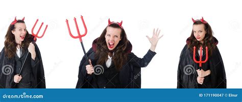 Female Wearing Devil Costume and Trident Stock Image - Image of fork ...