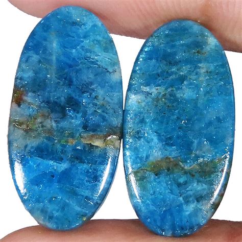 Natural APATITE PAIR Cabochon Loose Gemstone 27 50 Cts 12x24x3 Mm