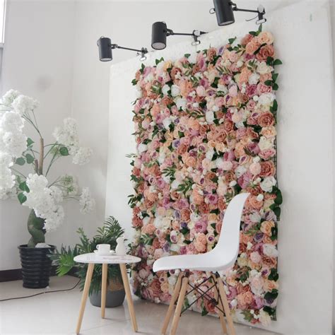 Roll Up Wedding Decorative Artificial Silk Rose Mix Peony Flower Wall