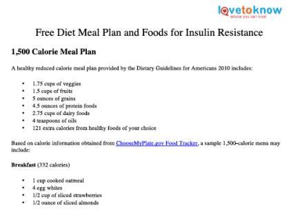 Free Diet Meal Plan and Foods for Insulin Resistance | LoveToKnow