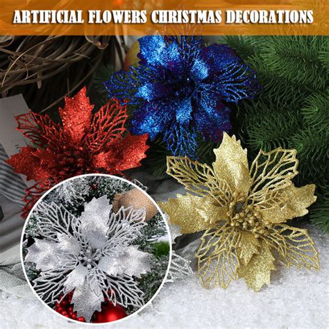 Pcs Christmas Flowers Artificial Poinsettia Xmas Tree Decor Diy