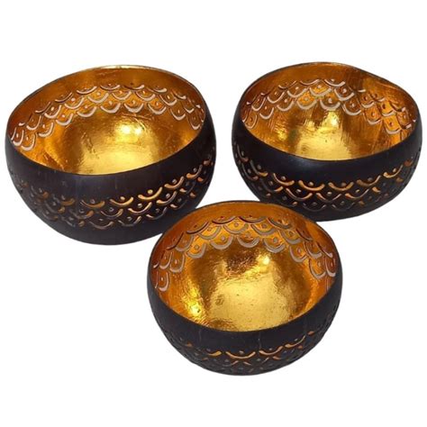 Set Of 3 Coconut Shell Bowls Java Art