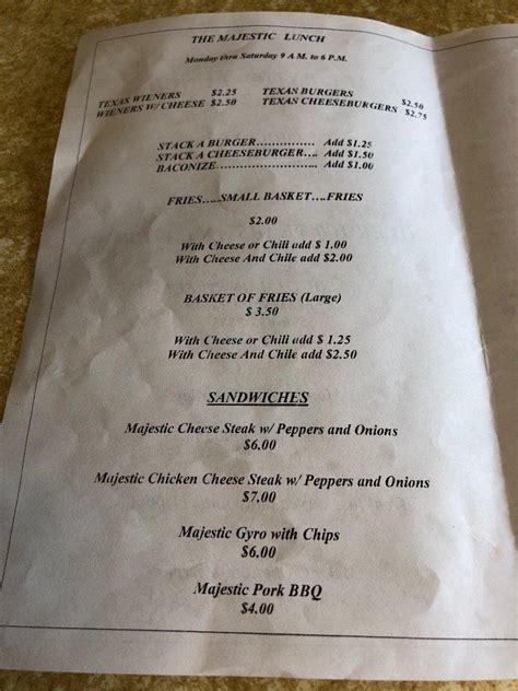 Menu At Majestic Lunch Restaurant Pittston