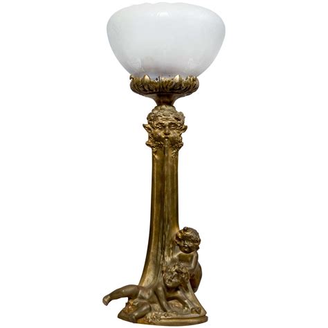 Whimsical French Art Nouveau Figural Lamp With Children Louchet