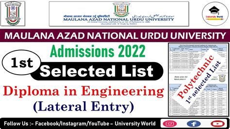 Manuu Polytechnic Lateral Entry 1st Selected List 2022 Manuu