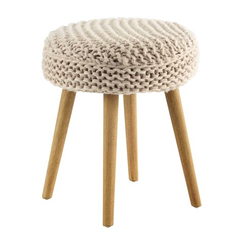 Tabouret En Laine Rose Et Bois Tricot Maisons Du Monde