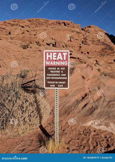 Heat Warning Sign In The Shade In Nevada Desert Stock Image