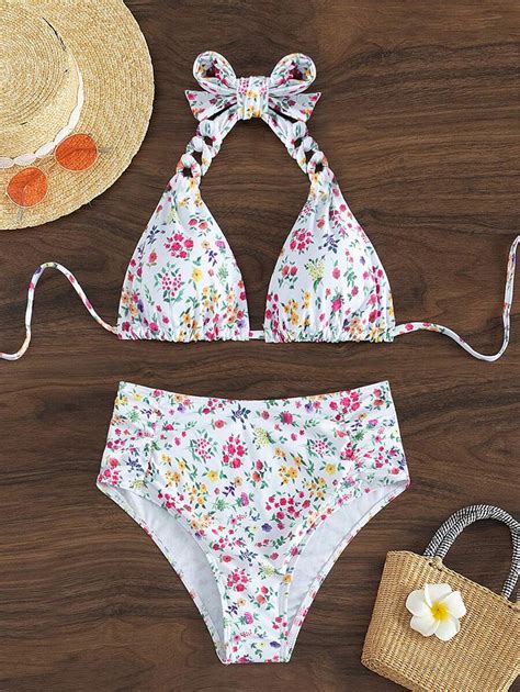 Shein Swim Conjunto De Bikini Con Parte Posterior Atada Con Estampado