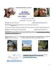 Human Evolution Syllabus Spring 2022 Wednesdays Docx MCU