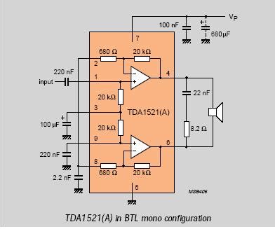 TDA1521双电源BTL接单声道电路可行吗 百度知道