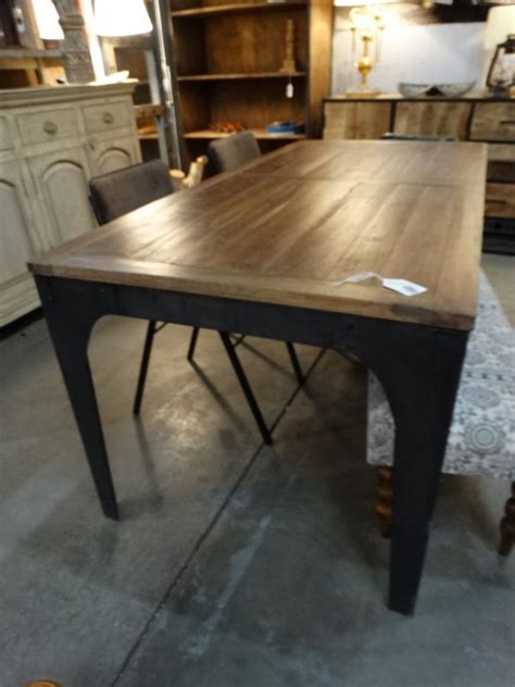 Metal Base Dining Table with Wood Top - Rare Finds Warehouse