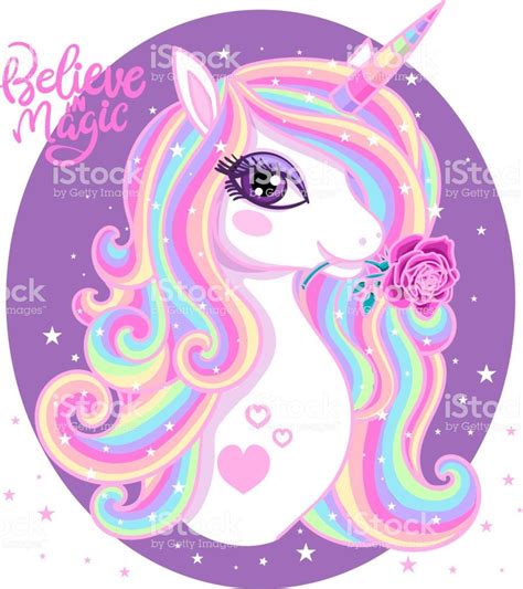 Believe In Magic A Beautiful Rainbow Unicorn With A Rose In The