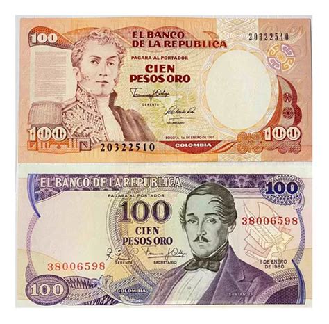 Dupla 2 Billetes Antiguos 100 Pesos Oro Colección Colombia Cuotas sin