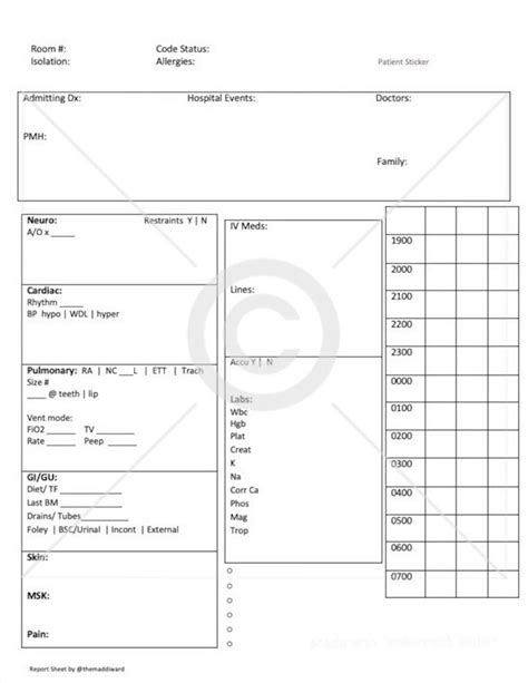 Nurse Icu Report Sheet Night Shift Etsy