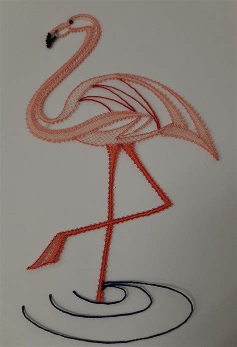 A Drawing Of A Flamingo Is Shown On A White Surface With Blue Lines In