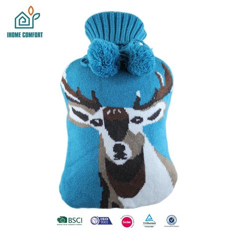 L Natural Rubber Hot Water Bottle With Soft Fleece Cover Bed Warmer