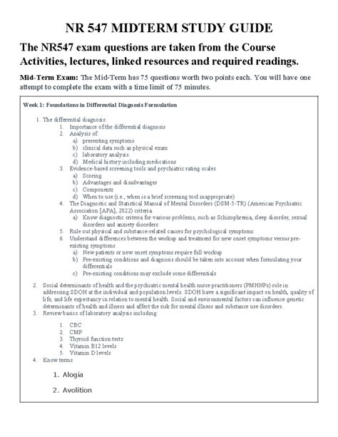 Midterm Study Guide 547 March 2023 NR 547 MIDTERM STUDY GUIDE The