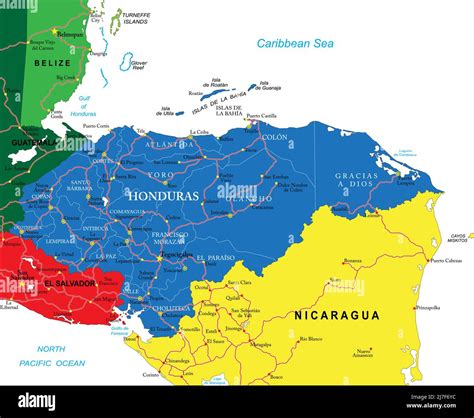 Mapa Vectorial Altamente Detallado De Honduras Con Regiones