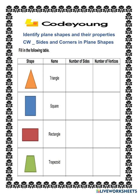 Sides And Corners In Plane Shapes Worksheet Live Worksheets Worksheets Library