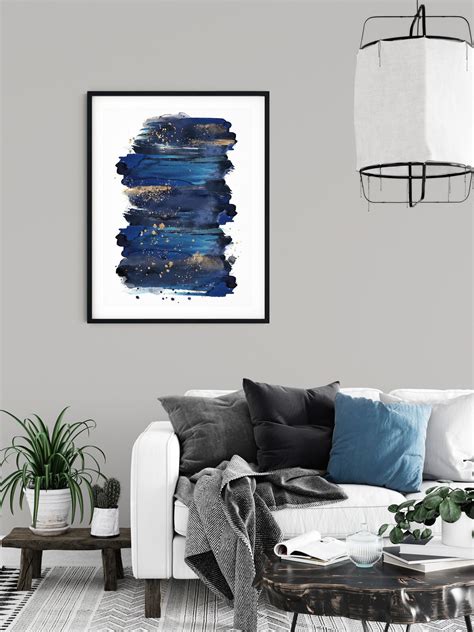 Dark Blue Wall Decor Abstract Blue Watercolor Printable Wall | Etsy