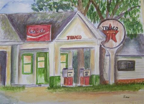 Vintage Texaco Gas Station Painting by Belinda Lawson