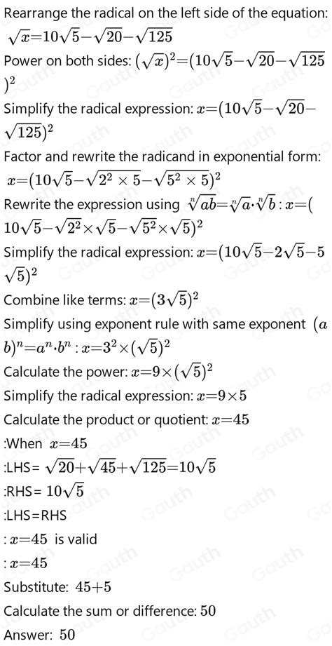 Solved Jika Diketahui Sqrt 20 Sqrt X Sqrt 125 10sqrt 5 Maka Nilai