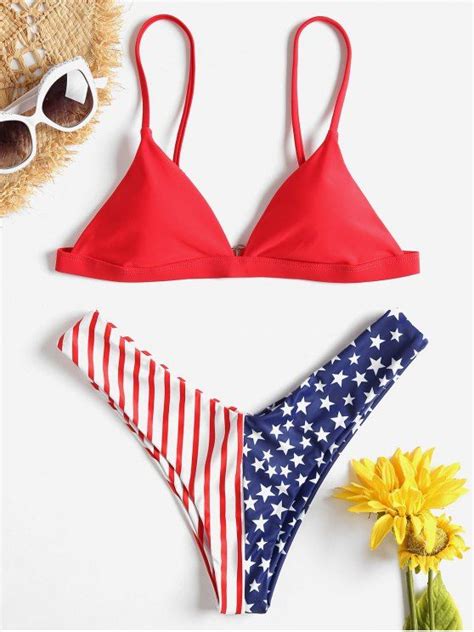 37 OFF 2021 American Flag Bikini Set In LOVE RED ZAFUL