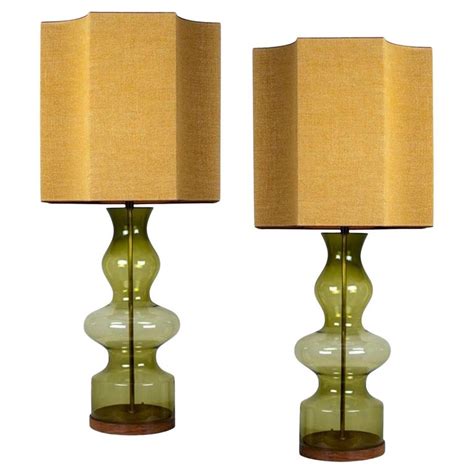 Pair Of Extra Large Glass Shaped Table Lamp With Custom Made Silk Lamp R Houben For Sale At 1stdibs