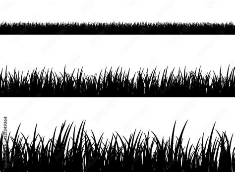 Grass meadow border vector pattern. Spring or summer plant field lawn. Black and white grass ...