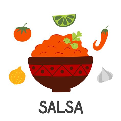 Mexican tomato sauce salsa with fresh raw ingredients. Flat vector
