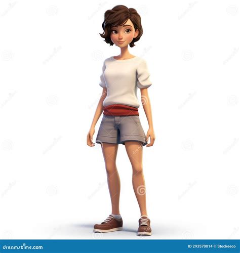 Photorealistic 3d Render Of Jennifer Cartoon Character In Shorts And