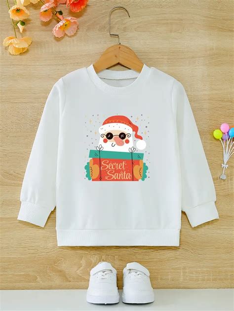 Secret Santa Santa Claus Print Sweatshirt Girls Solid Crew Temu Ireland