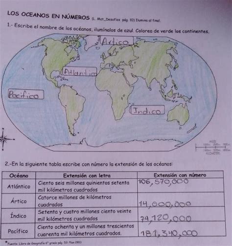 Los Oceanos En N Meros D Escribe El Nombre De Los Oc Anos